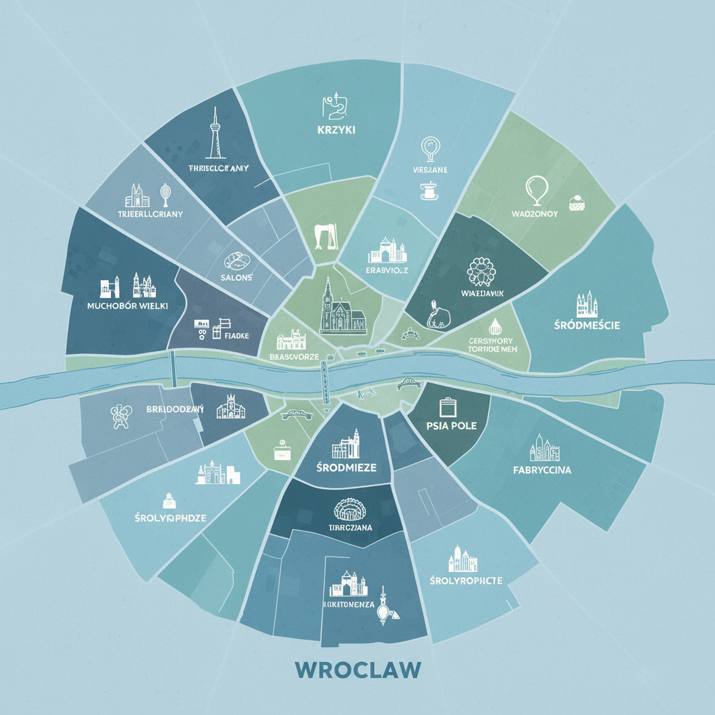 Mapa Wrocławia z podziałem na dzielnice i kategorie usług